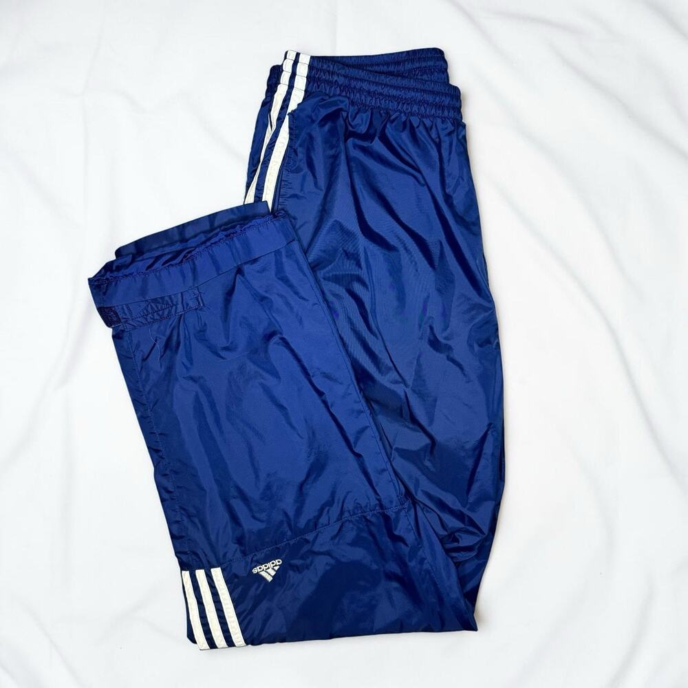 Vtg Adidas Track Pants Mens Large L Navy Blue White Stripe Windbreaker Nylon Y2K